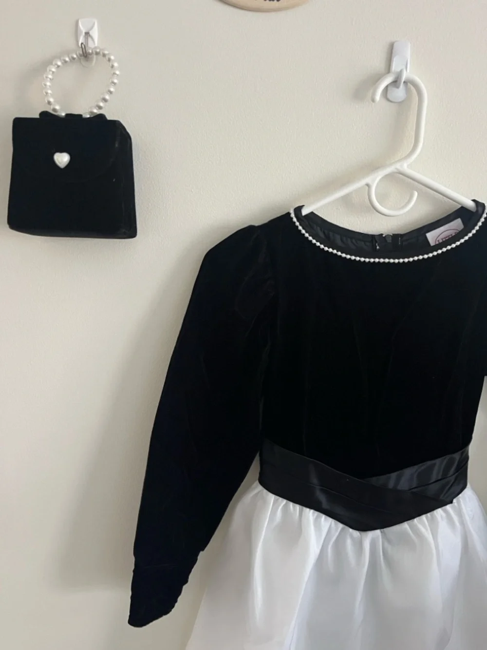 Little Kids Black Velvet Purse with Pearl Handle